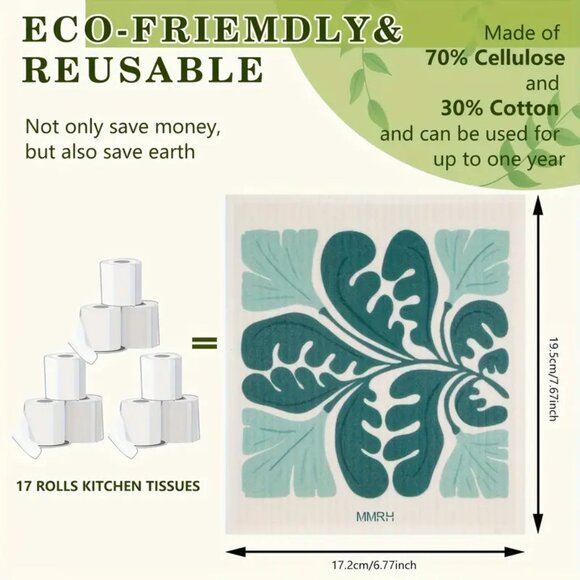 NEW Set of 6 Swedish Dishcloths - Floral Kitchen Towel Sponge Cloth, Reusable - Picture 2 of 8